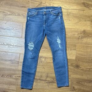 7 For All Mankind Medium Blue Distressed Gwenevere Jeans Size 31
